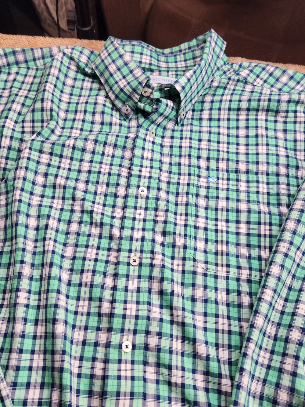Southern Tide Green & Blue Plaid Button-Down Shirt Size XL Classic Fit.